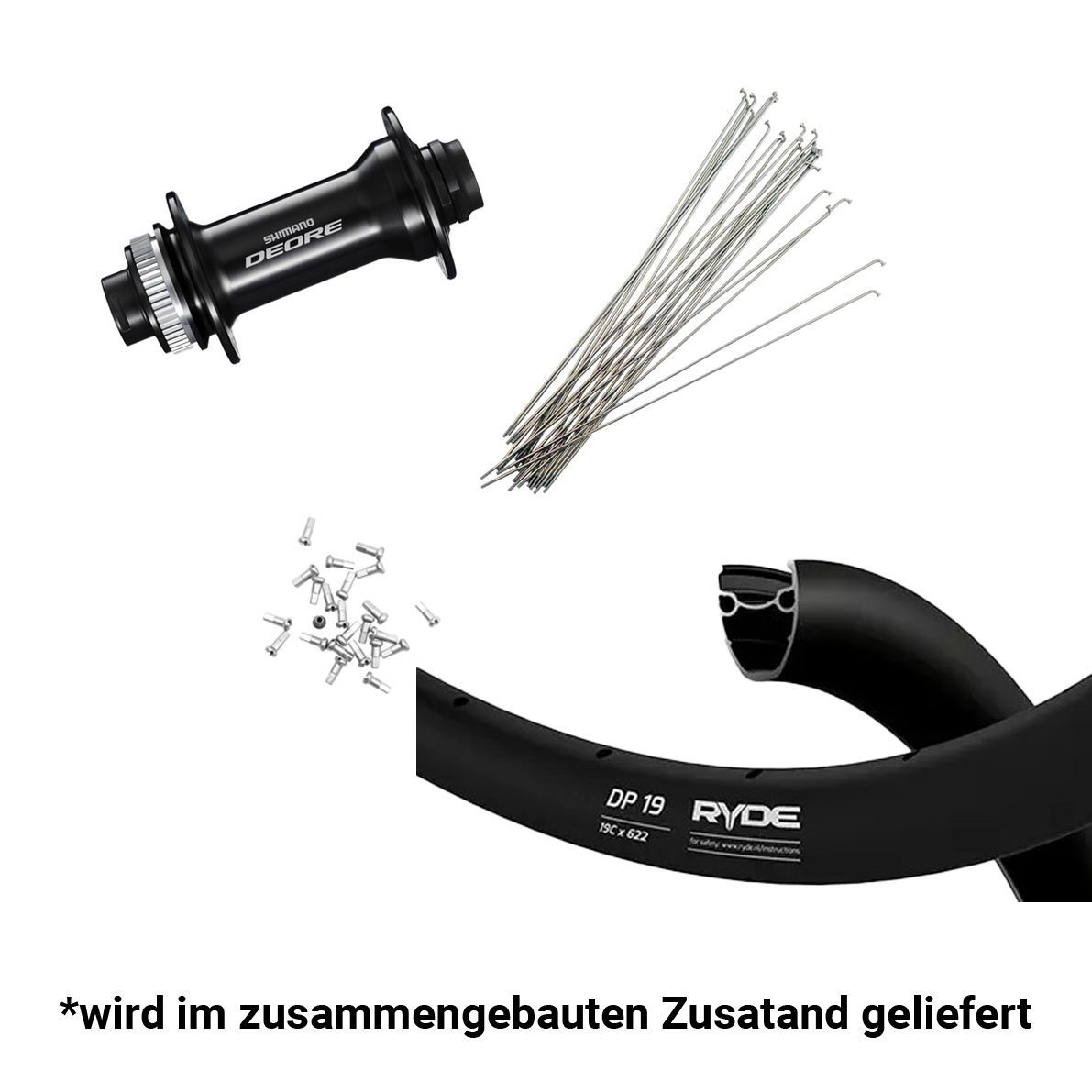 Vorderrad Ryde DP19 disc 700c / Shimano Tiagra Centerlock, schwarz, 100/12mm