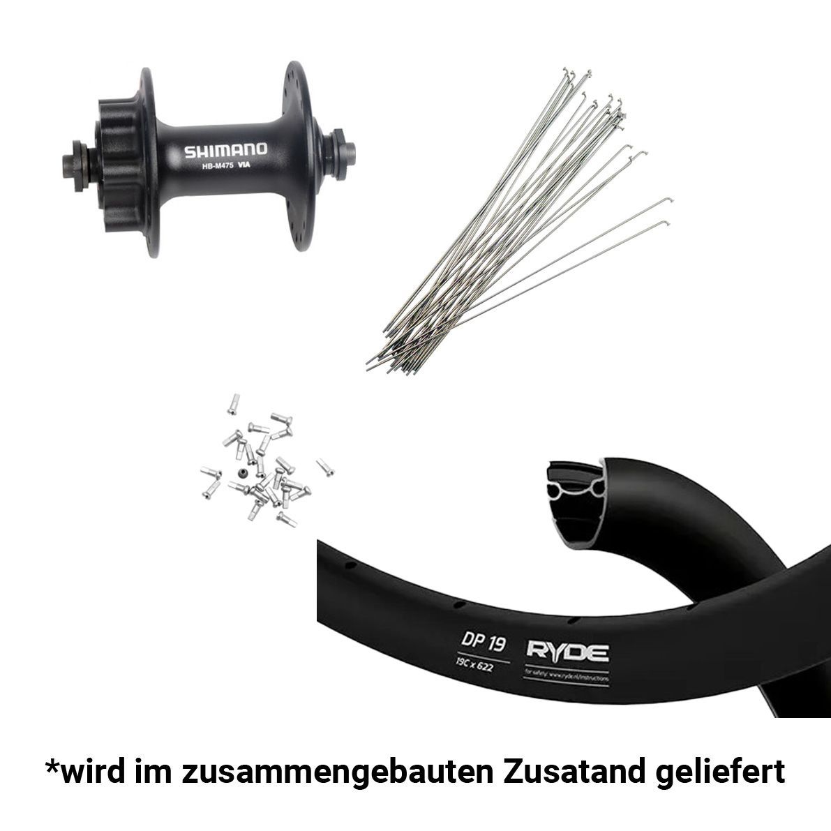 Vorderrad Ryde DP19 disc 700c / Shimano QB400 6 Loch, schwarz, 100/5mm