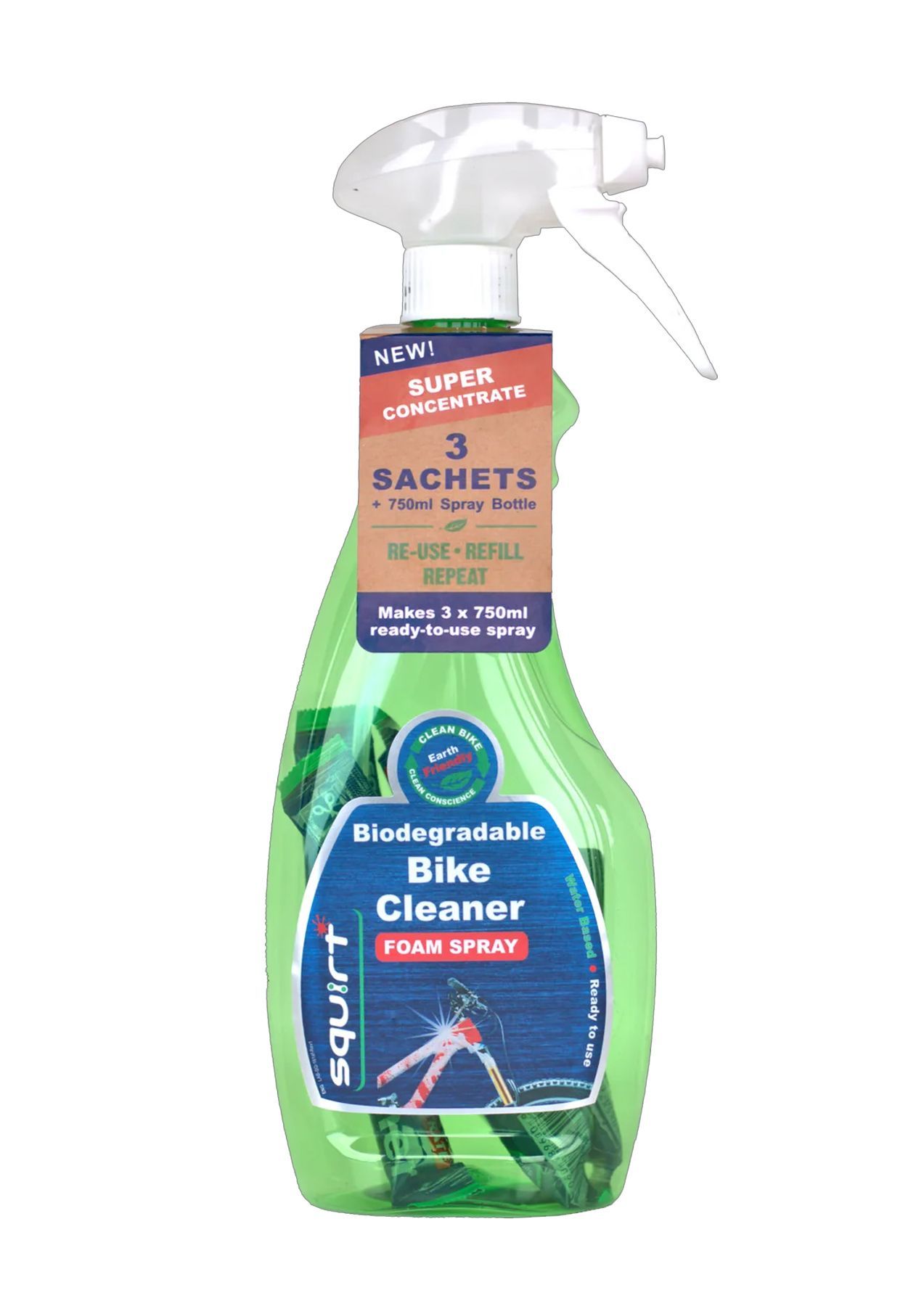 Squirt Lube Bio Bike Wash, 750ml (Flasche + 3x 30g Gel)